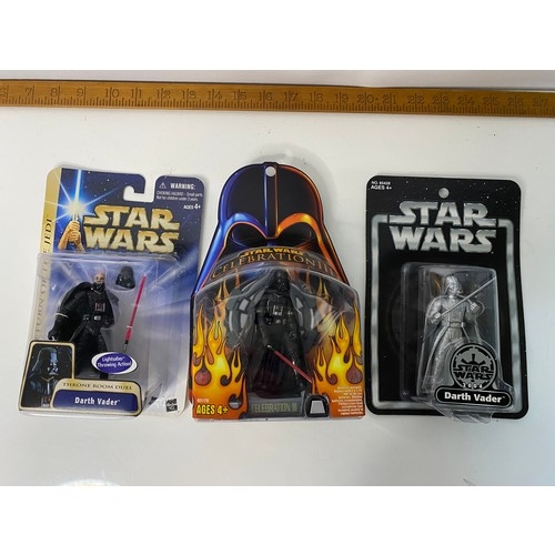 724 - 3 special and exclusive Star  Wars Darth Vader figures in new condition on sealed card made by Hasbr... 