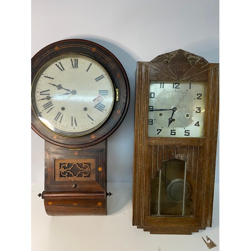 945 - 2 Antique Wooden wall clocks, spares and repairs. Tallest 73cms.