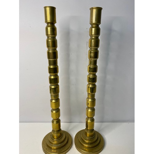 103 - Large pair of brass candlesticks, small pair of candlesticks and a candle holder. Largest candlestic... 