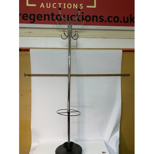 105 - Chrome hat and coatstand measuring 180 cms tall