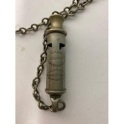 116 - Vintage Lancashire Constabulary whistle and truncheon