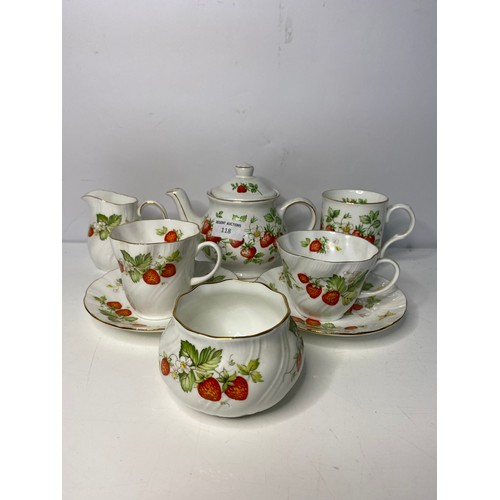 118 - Selection of cups and saucers, milk jug and sugar bowl teapot and preserve pot