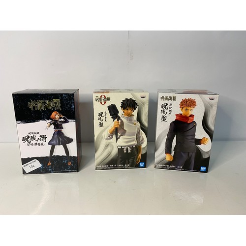 132 - 3 Banpresto JuJutsu Kaisen figures boxed as new.