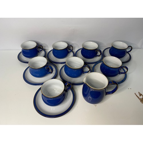 178 - Set of 8 x Denby Imperial Blue cups and saucers and a milk jug.