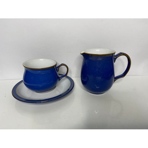 178 - Set of 8 x Denby Imperial Blue cups and saucers and a milk jug.