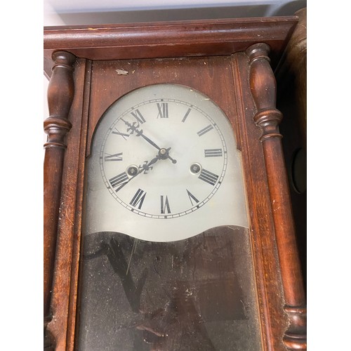 447 - 2 x vintage wall clocks in Mahogany and Oak.