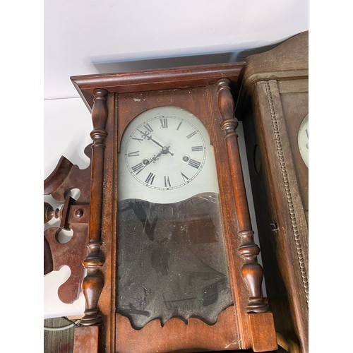 447 - 2 x vintage wall clocks in Mahogany and Oak.