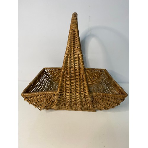 206 - 2 x white wicker step baskets measuring 52 cms tall and 1 vintage basket.