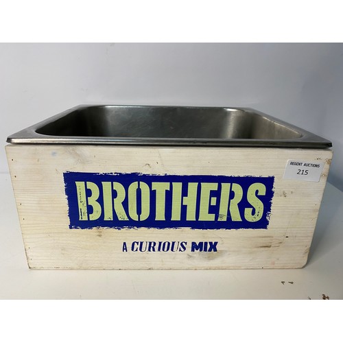 215 - Stainless steel ice bucket in wooden frame and 2 Man Cave signs.