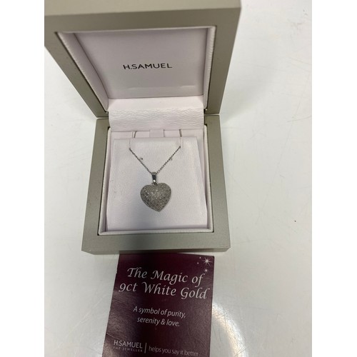 234 - Boxed H. Samuel 9ct white gold heart necklace 2.8g