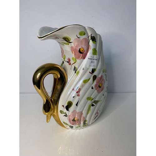 313 - Vintage Italian porcelain gilded Swan Vase.