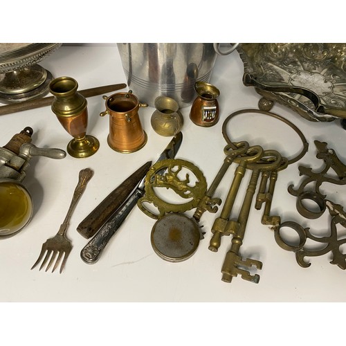 33 - Selection of brass and silverplate.