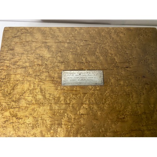 42 - WW2 Military box with silver label presented to Captain J.L. Walsh D.A.P.M. Tripolitani, comes with ... 