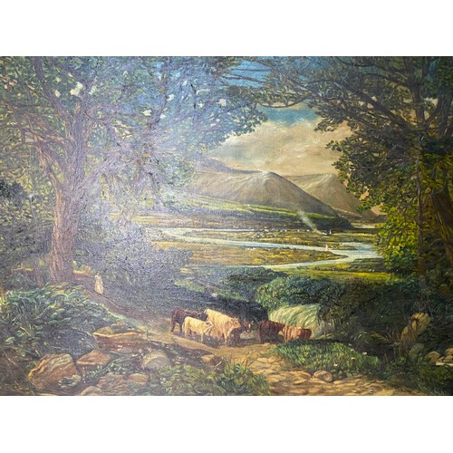 202 - Framed landscape artwork in gold ornate frame measuring 120 x 84 cms,