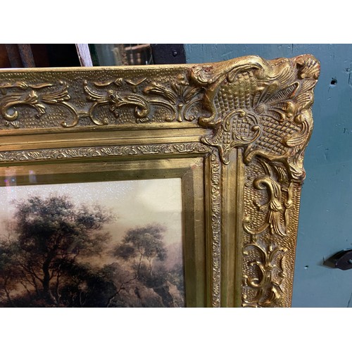 307 - Pair of framed landscape artwork under glass in gold ornate frame measuring 120 x 73 cms