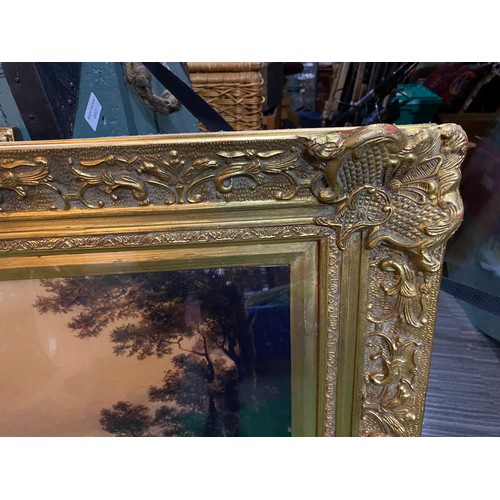 307 - Pair of framed landscape artwork under glass in gold ornate frame measuring 120 x 73 cms