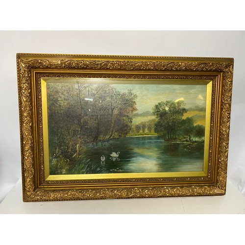 308 - Pair of framed landscape artwork under glass in gold ornate frame measuring 80 x 55 cms, signed by A... 