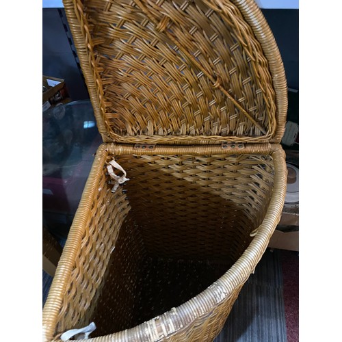 385 - Vintage wicker corner linen basket measuring 59 across x 73 cms tall