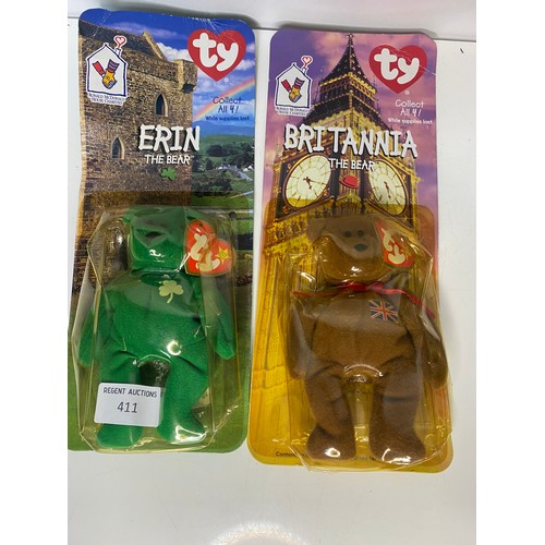 411 - Rare set of 4 Mcdonalds Beanie Babies, 'Britannia the bear', 'Glory the Bear', 'Maple the bear' and ... 