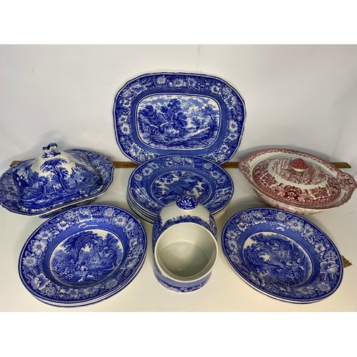 210 - Assortment of Blue and White plates, tureens and salt pot from  Spode and other makers.