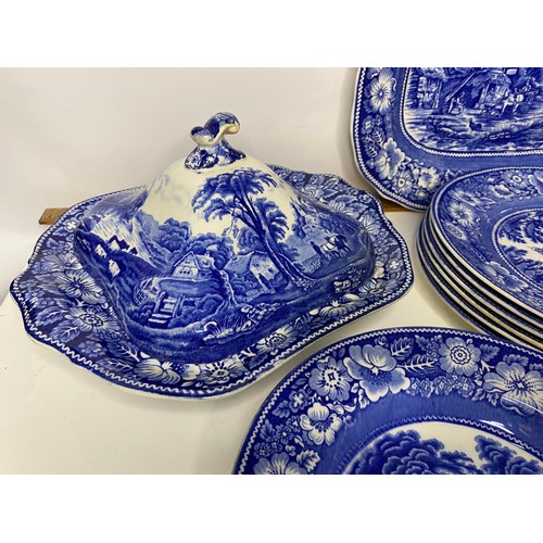 210 - Assortment of Blue and White plates, tureens and salt pot from  Spode and other makers.