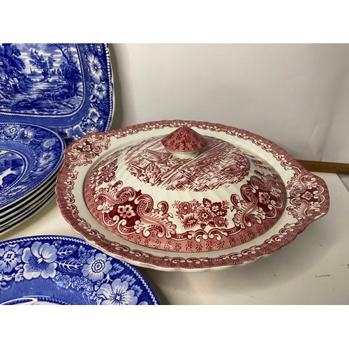 210 - Assortment of Blue and White plates, tureens and salt pot from  Spode and other makers.