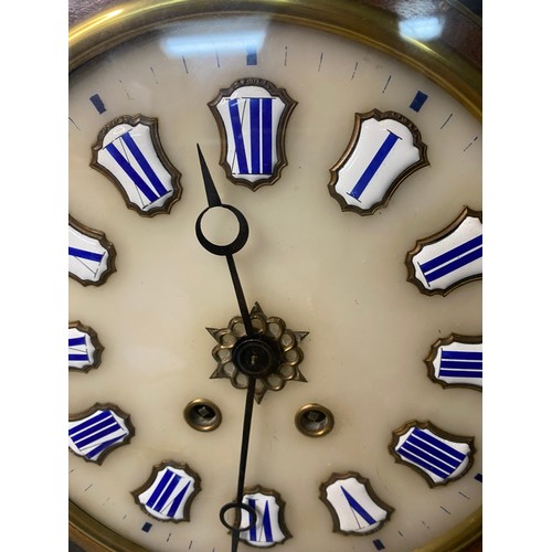 327 - Antique French wall clock with enamel numbers and some Mother of Pearl inlay. No key measuring 62 cm... 