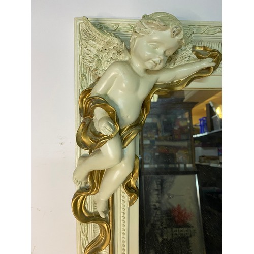 405 - Cream wooden framed cupid mirror 55 x 66cms