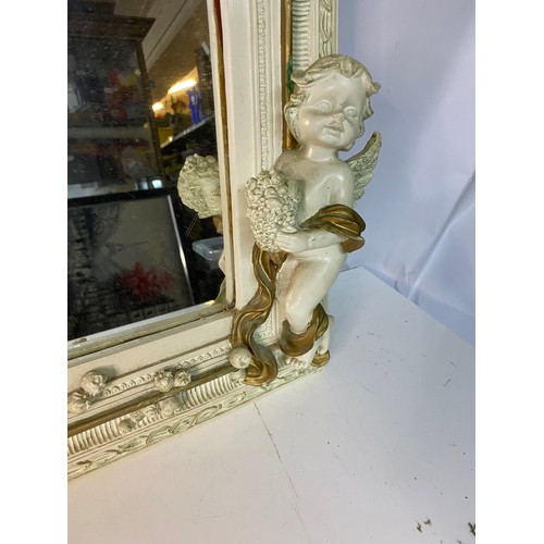 405 - Cream wooden framed cupid mirror 55 x 66cms