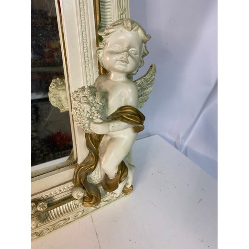 405 - Cream wooden framed cupid mirror 55 x 66cms