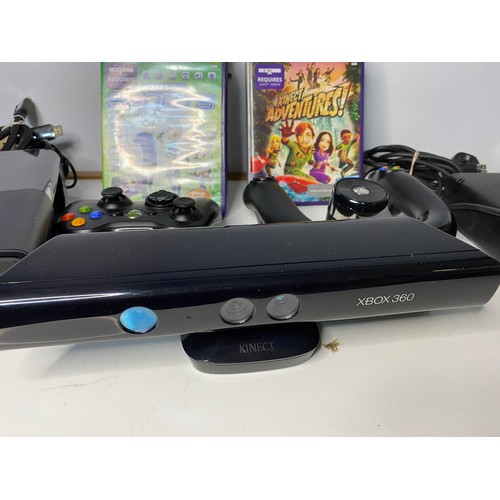 409 - X-Box 360 E console with controller, Kinect sensor, wireless speed wheel and 12 games. Fully tested ... 