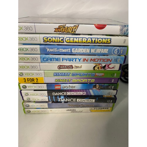 409 - X-Box 360 E console with controller, Kinect sensor, wireless speed wheel and 12 games. Fully tested ... 