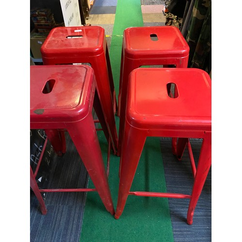 445 - Set of 4  x red high bar stools measuring 77 cms tall