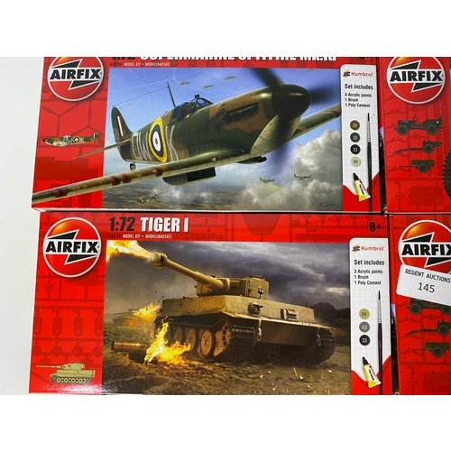 145 - 6 x boxes of Airfix model planes, trucks and tanks.