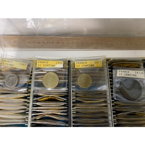 432 - A case of over 150 foreign collectable coins, all French