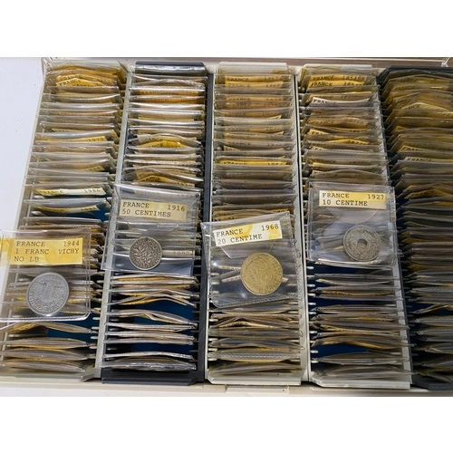 432 - A case of over 150 foreign collectable coins, all French