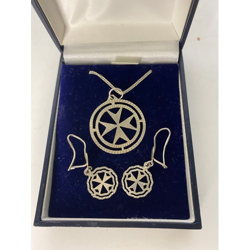 620 - 925 silver Maltese cross necklace and matching earnings