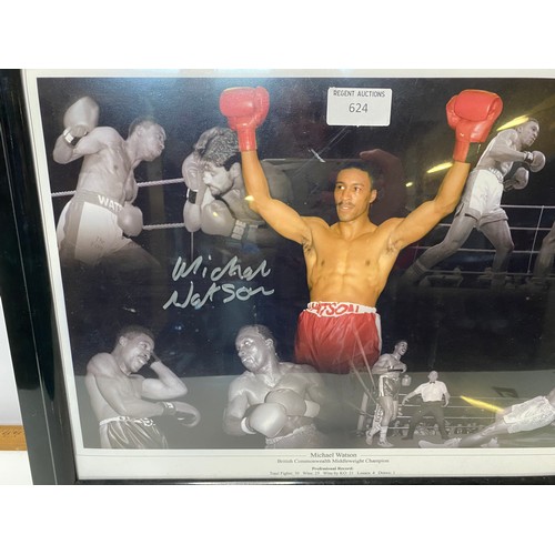 624 - Autographed framed print of boxer Michael Watson with certificate of authenticity measuring 47 x 37 ... 