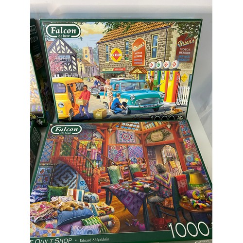 678 - 4 x Falcon 1000pc jigsaws including Home for Christmas and The Quilt Shop.