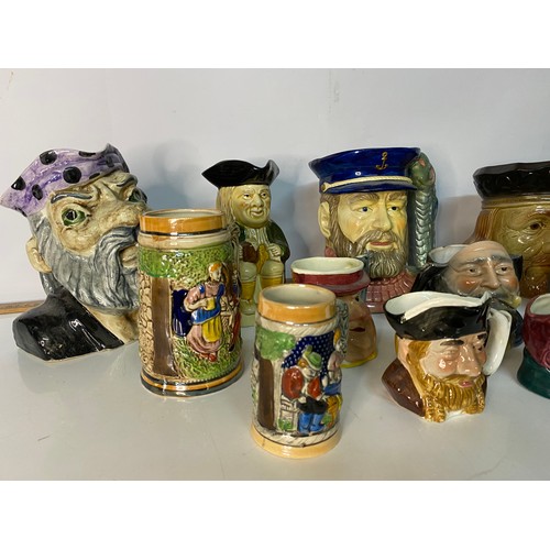 696 - Selection of vintage character jugs and tankards.