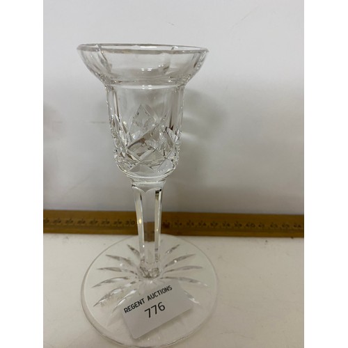 776 - 2 x Waterford crystal glass candlestick holders measuring 15 cms tall