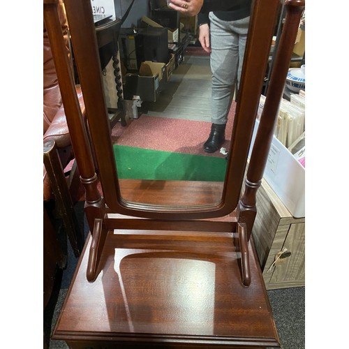 780 - Mahogany cheval mirror with drawer to base measuring 168 cms tall