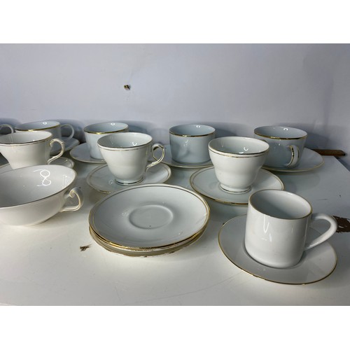 712 - Assortment of vintage white and gold china cups and saucers some from Duchess, Ascot.