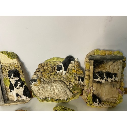 724 - Vintage Collie/Sheepdog wall plaques and figures.