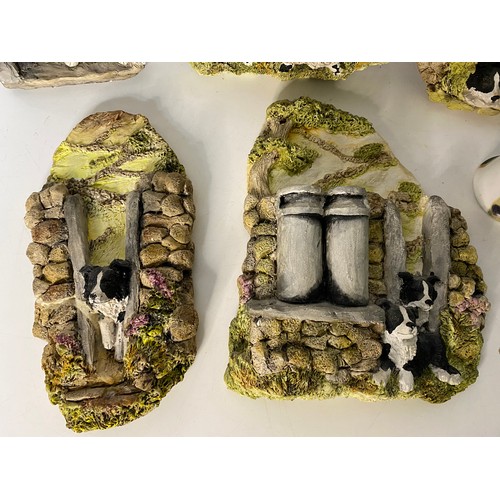 724 - Vintage Collie/Sheepdog wall plaques and figures.