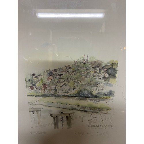 728 - Limited edition framed watercolour/sketch signed by German artist and numbered measuring 35 x 35 cms