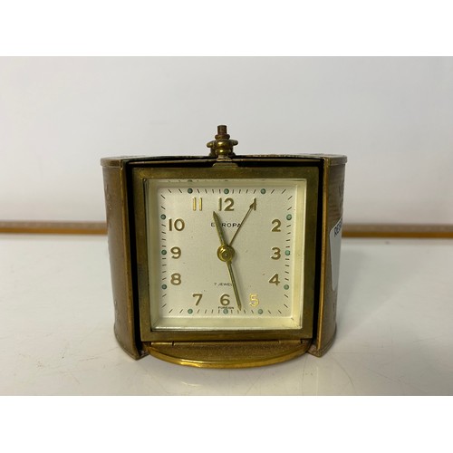 791 - Europa 7 jewel brass travel/desk alarm clock