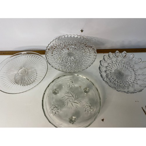 798 - Four Antique Edwardian and Art Deco glass cake stands of different heights.