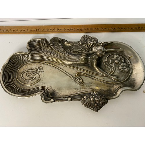 730 - Art Nouveau silver plated tray, 36cms across, in the style of WMF.
