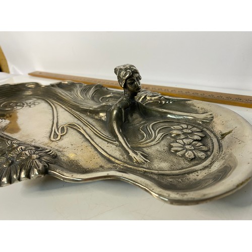 730 - Art Nouveau silver plated tray, 36cms across, in the style of WMF.